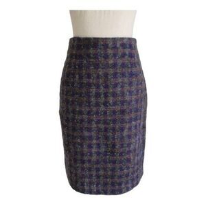 Ann Taylor Vintage Wool Boucle Plaid High Waisted Pencil Skirt
